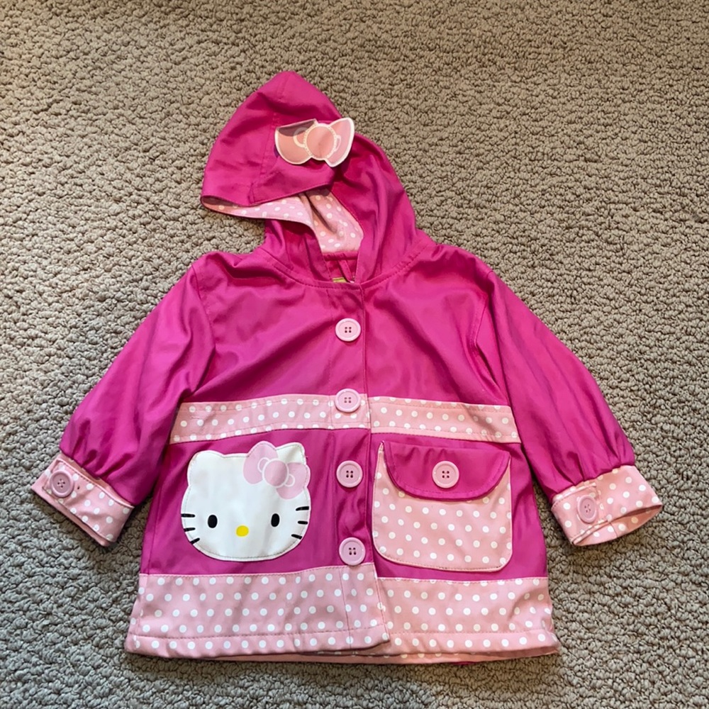 Adorable Western Chief Hello Kitty Ruffled and Polka Dot Pink Raincoat - Size 2T